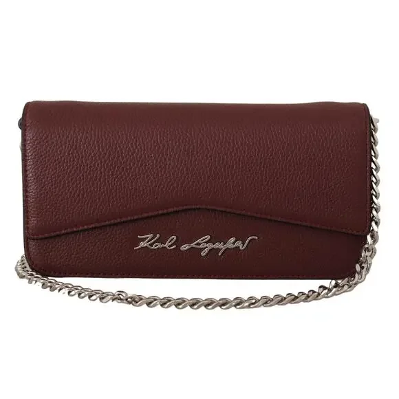 Karl Lagerfeld Elegant Wine Leather Evening Clutch - Picture 6 of 8